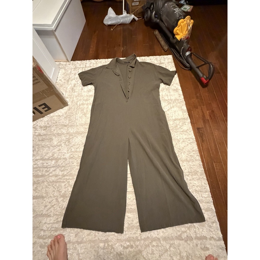 Women's XL Emery Rose Button Up Long Pants Jumpsuit Green